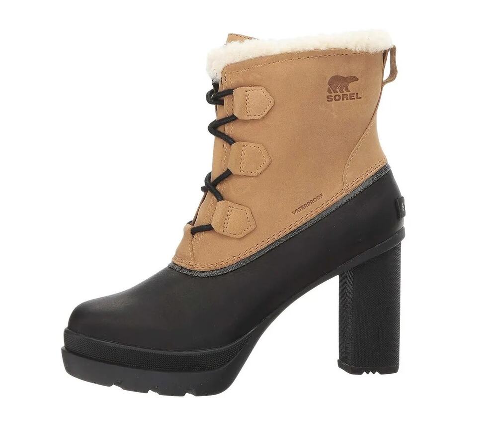Sorel Dacie Lace Up Brown & Black Heeled Boots SZ 8 Leather Waterproof Women EUC